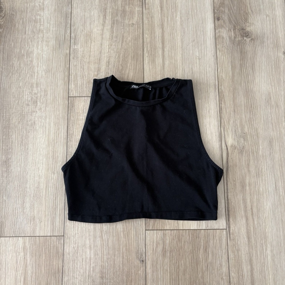 Zara Women's Black Sleeveless Racerback Pullover‎ Crop Tank Top Size Medium M